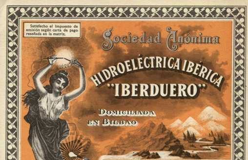 Cartel antiguo de una acción de la Sociedad Anónima Hidroeléctrica Ibérica “Iberduero”, domiciliada en Bilbao (1949)