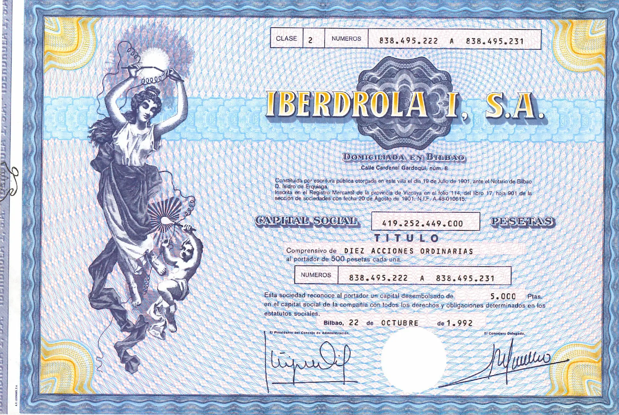 Nace Iberdrola como resultado de la fusión de Iberduero e Hidroeléctrica Española bajo la presidencia de Íñigo de Oriol e Ybarra